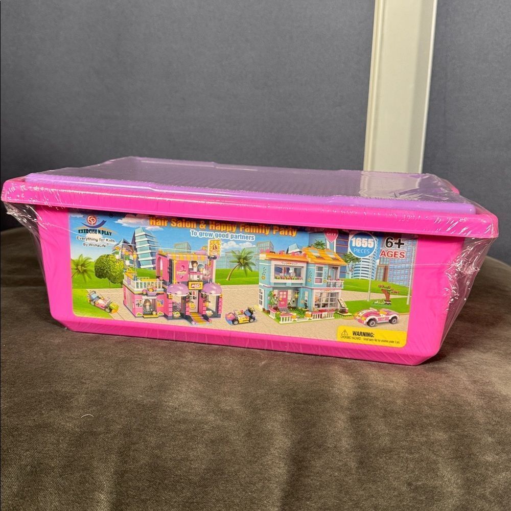 Exercise N Play Hair Salon & Happy Family Party Building Blocks Storage Box NEW